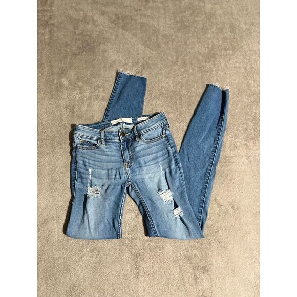 Hollister Low Rise Super Skinny Distressed Stretch Blue Jeans 00R W23 L30 (F4) - Picture 1 of 8